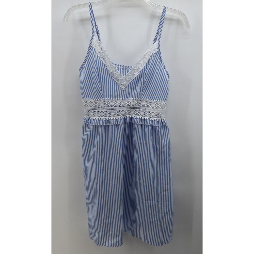 Blue & White Stripe Lace Ruffled Mini Dress Womens Small Beach Summer